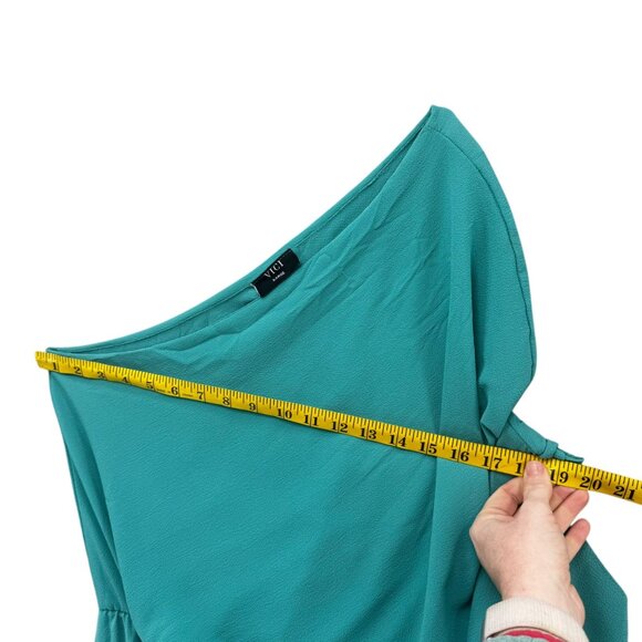 Tyche Grecian Goddess Maxi Dress Teal Draped One Shoulder Formal Gown Size L - Picture 8 of 12